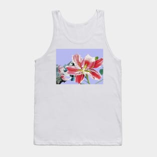 Red Lily Flower Watercolor - on Lavender Tank Top